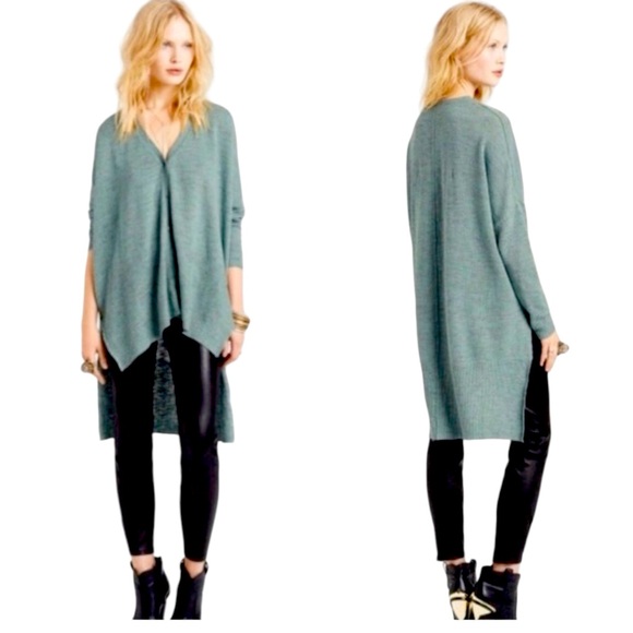 FREE PEOPLE TGIF Hi Lo Snap Buttons Marled Green Oversized Cardigan M - Picture 1 of 5